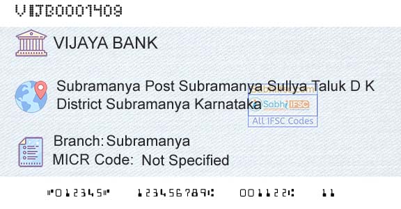 Vijaya Bank SubramanyaBranch 