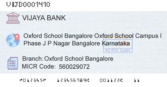 Vijaya Bank Oxford School BangaloreBranch 