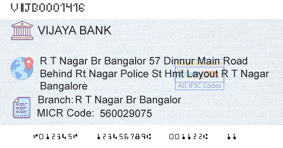 Vijaya Bank R T Nagar Br BangalorBranch 