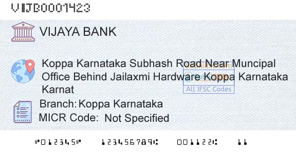 Vijaya Bank Koppa Karnataka Branch 