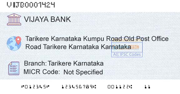 Vijaya Bank Tarikere Karnataka Branch 