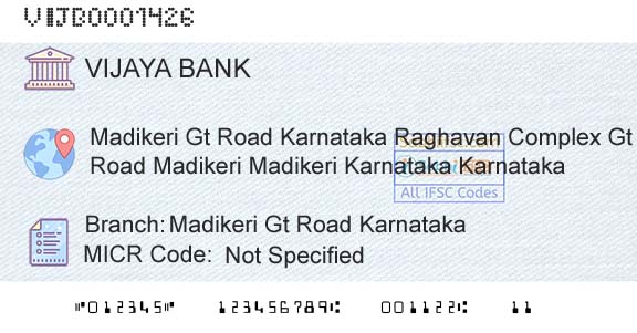 Vijaya Bank Madikeri Gt Road KarnatakaBranch 