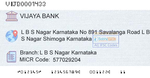 Vijaya Bank L B S Nagar KarnatakaBranch 