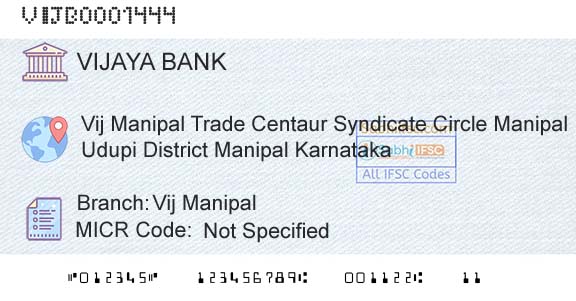 Vijaya Bank Vij ManipalBranch 