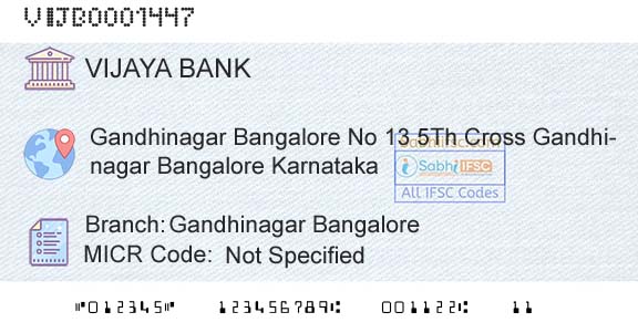 Vijaya Bank Gandhinagar BangaloreBranch 