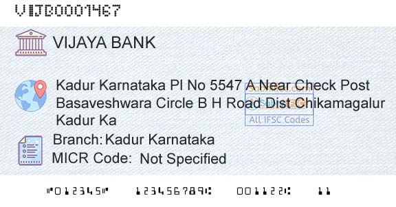 Vijaya Bank Kadur KarnatakaBranch 