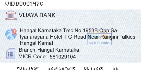 Vijaya Bank Hangal KarnatakaBranch 