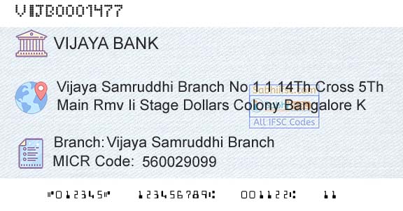 Vijaya Bank Vijaya Samruddhi BranchBranch 