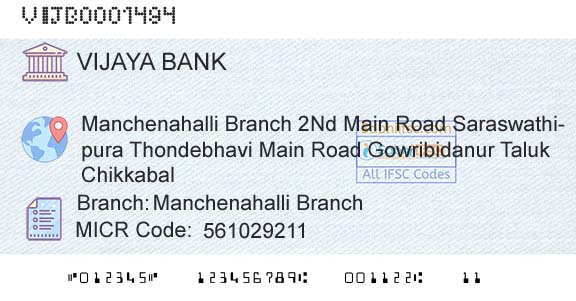 Vijaya Bank Manchenahalli BranchBranch 