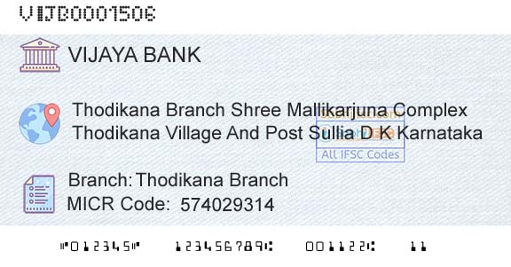 Vijaya Bank Thodikana BranchBranch 