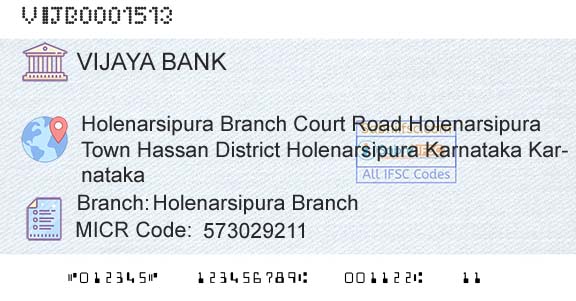 Vijaya Bank Holenarsipura BranchBranch 