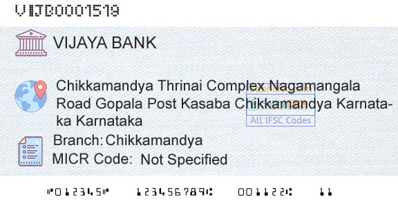 Vijaya Bank ChikkamandyaBranch 