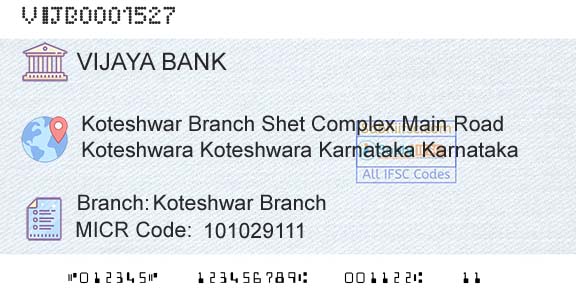 Vijaya Bank Koteshwar BranchBranch 