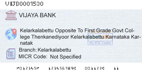 Vijaya Bank KelarkalabettuBranch 