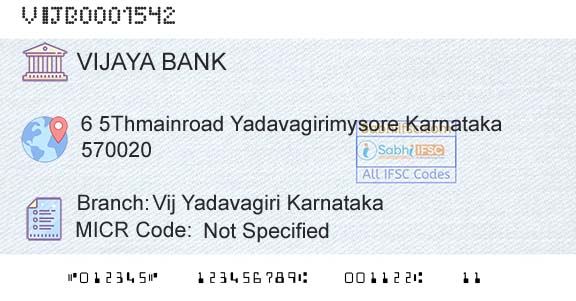 Vijaya Bank Vij Yadavagiri KarnatakaBranch 