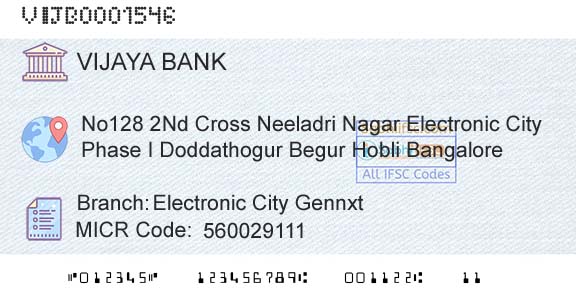 Vijaya Bank Electronic City GennxtBranch 
