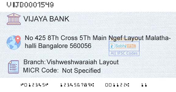 Vijaya Bank Vishweshwaraiah LayoutBranch 