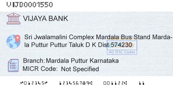 Vijaya Bank Mardala Puttur KarnatakaBranch 