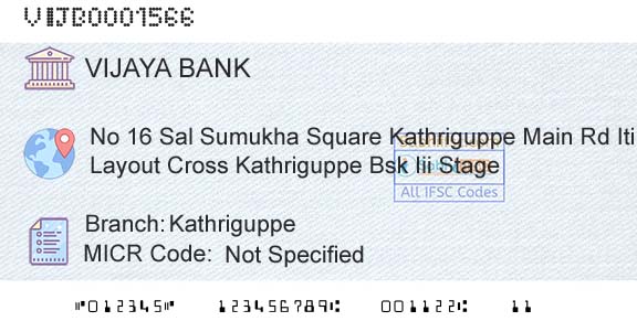Vijaya Bank KathriguppeBranch 