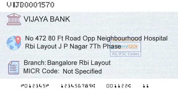 Vijaya Bank Bangalore Rbi LayoutBranch 
