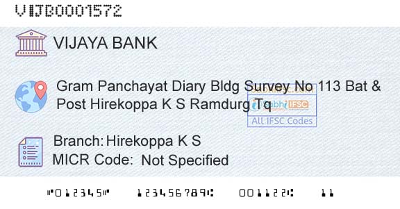 Vijaya Bank Hirekoppa K SBranch 