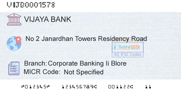Vijaya Bank Corporate Banking Ii BloreBranch 