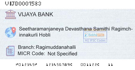 Vijaya Bank RagimuddanahalliBranch 