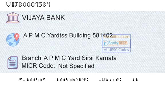Vijaya Bank A P M C Yard Sirsi KarnataBranch 