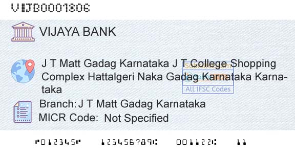 Vijaya Bank J T Matt Gadag KarnatakaBranch 