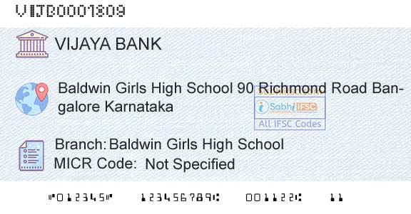 Vijaya Bank Baldwin Girls High SchoolBranch 