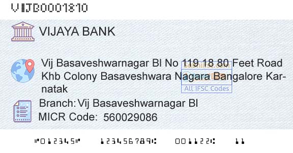 Vijaya Bank Vij Basaveshwarnagar BlBranch 