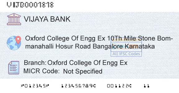Vijaya Bank Oxford College Of Engg ExBranch 
