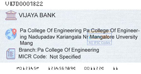 Vijaya Bank Pa College Of EngineeringBranch 