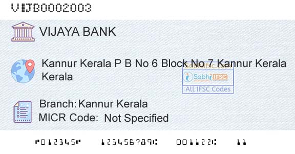 Vijaya Bank Kannur KeralaBranch 