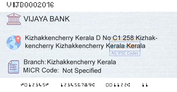 Vijaya Bank Kizhakkencherry KeralaBranch 