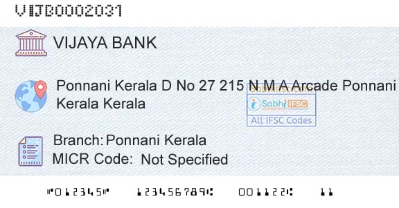 Vijaya Bank Ponnani KeralaBranch 