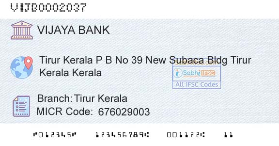 Vijaya Bank Tirur KeralaBranch 