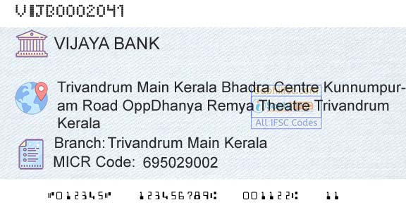 Vijaya Bank Trivandrum Main KeralaBranch 