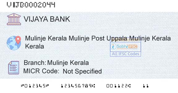 Vijaya Bank Mulinje KeralaBranch 