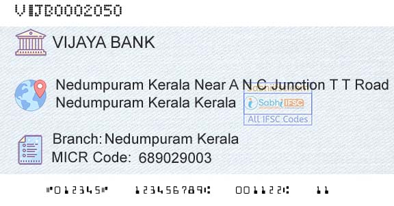Vijaya Bank Nedumpuram KeralaBranch 