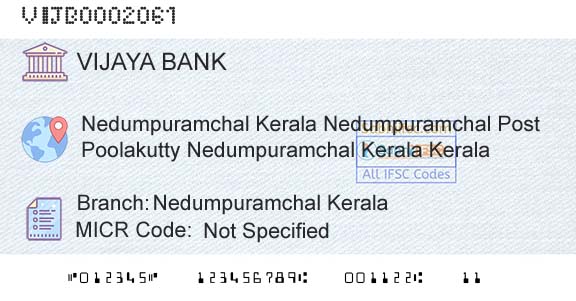 Vijaya Bank Nedumpuramchal KeralaBranch 