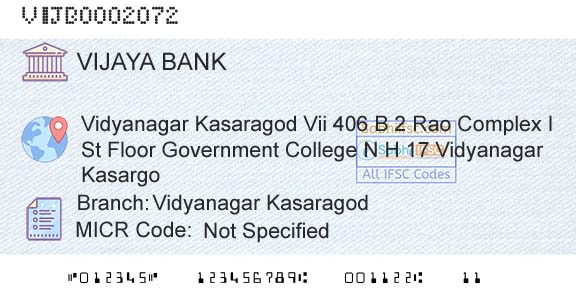 Vijaya Bank Vidyanagar KasaragodBranch 