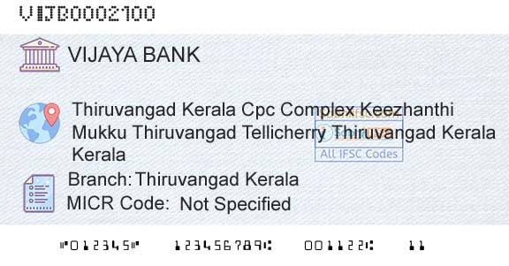 Vijaya Bank Thiruvangad KeralaBranch 