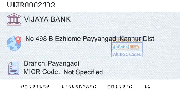 Vijaya Bank PayangadiBranch 