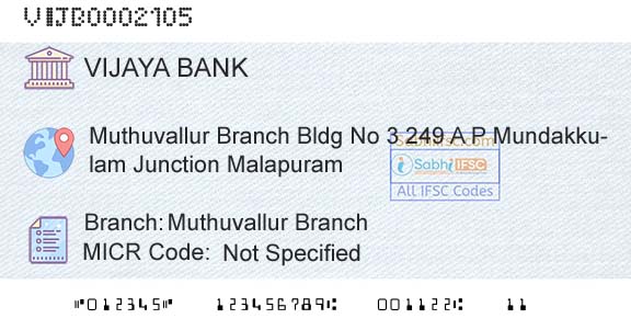 Vijaya Bank Muthuvallur BranchBranch 
