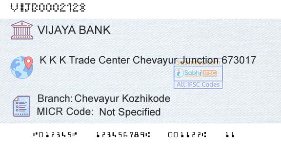 Vijaya Bank Chevayur KozhikodeBranch 