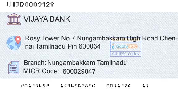 Vijaya Bank Nungambakkam TamilnaduBranch 