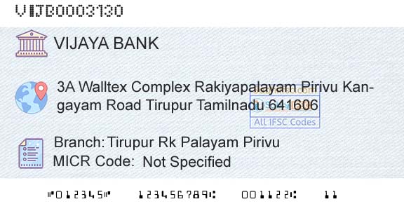 Vijaya Bank Tirupur Rk Palayam PirivuBranch 