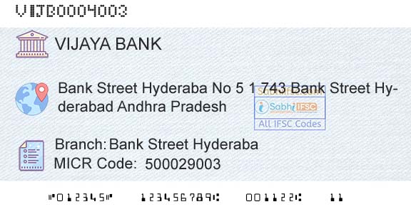 Vijaya Bank Bank Street HyderabaBranch 