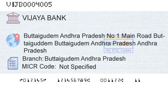 Vijaya Bank Buttaigudem Andhra PradeshBranch 